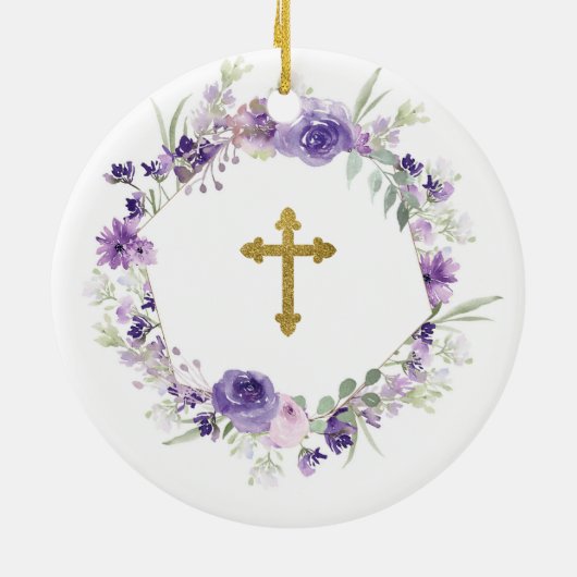 幾何学的フローラパープルがゴッドマザーになる セラミックオーナメント (裏面)