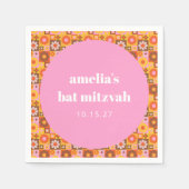 幾何学的フローラピンクオレンジバルミツワーカスタム スタンダードカクテルナプキン (正面)