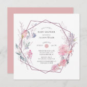 幾何学的フローラフレームベビーシャワー招待状 招待状 (正面/裏面)