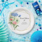 幾何学的フローラブライダルシャワーブルーピンクボタニカル ペーパープレート (パーティー)