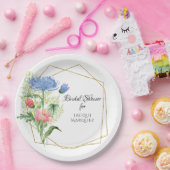 幾何学的フローラブライダルシャワーブルーピンクボタニカル ペーパープレート (パーティー)