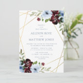 幾何学的フローラブルゴーニュ結婚ーダスティブルー 招待状 (スタンド正面)