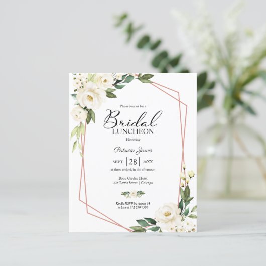 幾何学的フローラ予算ブライダルルンチョン招待状 (スタンド正面)
