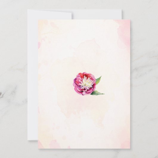 幾何学的フローラ水彩珊瑚石結婚牡丹 招待状 (裏面)