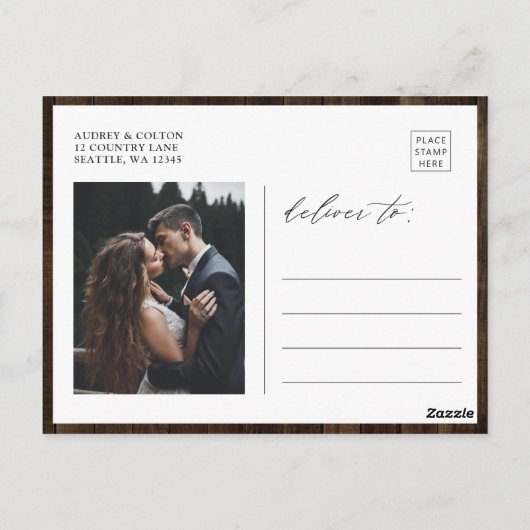 幾何学的フローラ素朴ウッドありがとう写真 ポストカード (裏面)