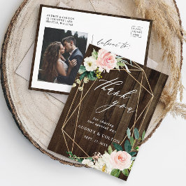 幾何学的フローラ素朴ウッドありがとう写真 ポストカード