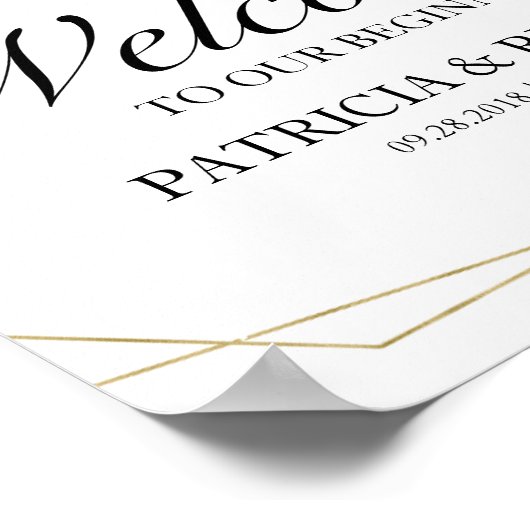 幾何学的フローラ結婚の緑の歓迎サイン ポスター (角)