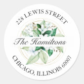 幾何学的フローラ結婚グリーン差出人住所 ラウンドシール (正面)