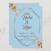 幾何学的フローラ結婚式招待状と金ゴールド 招待状 (正面/裏面)