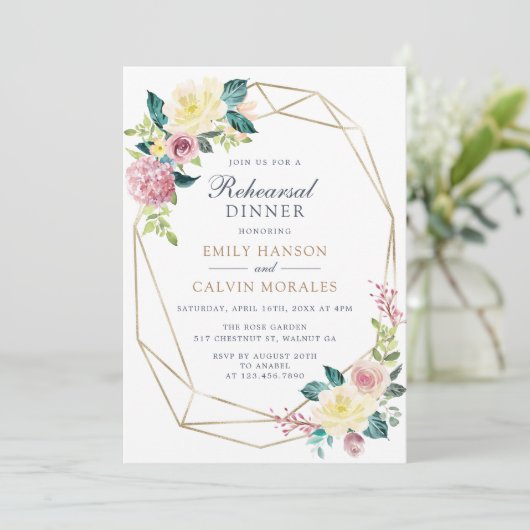 幾何学的フローラ赤面緑の金ゴールドリハーサル 招待状 (スタンド正面)