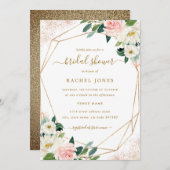 幾何学的フローラ赤面金ゴールドブライダルシャワー 招待状 (正面/裏面)