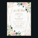 幾何学的フローラ赤面金ゴールド結婚式日付の保存 招待状<br><div class="desc">よりかわいらし多くのフローラ結婚式リトルベイリー店の日付招待状を保存！</div>