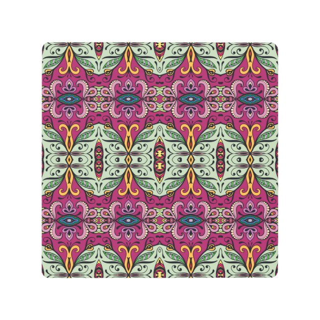 幾何学的フローラ部族ドードル メタルプリント (正面)