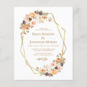 幾何学的フローラ金ゴールド赤面結婚式招待状 (正面)