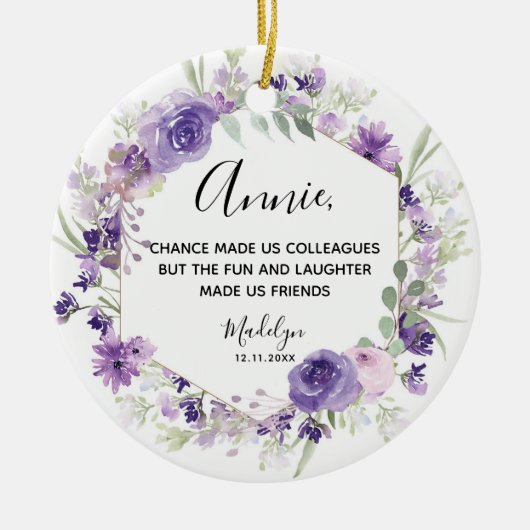 幾何学的フローラPurpleの同僚クリスマス セラミックオーナメント (正面)