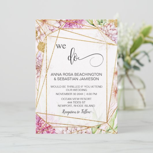 *~*幾何学的フローラRSVP AR15 QRを結婚入れる 招待状 (スタンド正面)