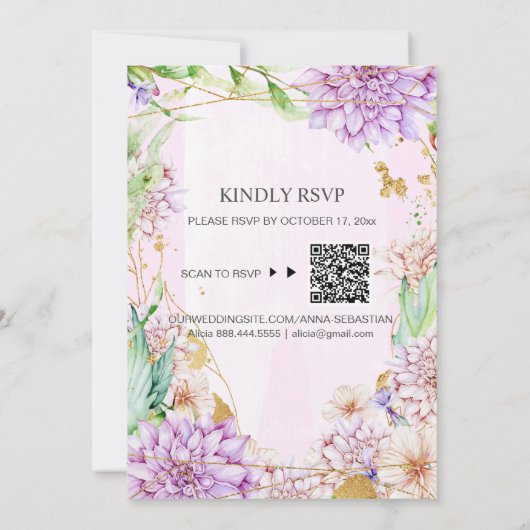 *~*幾何学的フローラRSVP AR15 QRs 結婚を 招待状 (裏面)