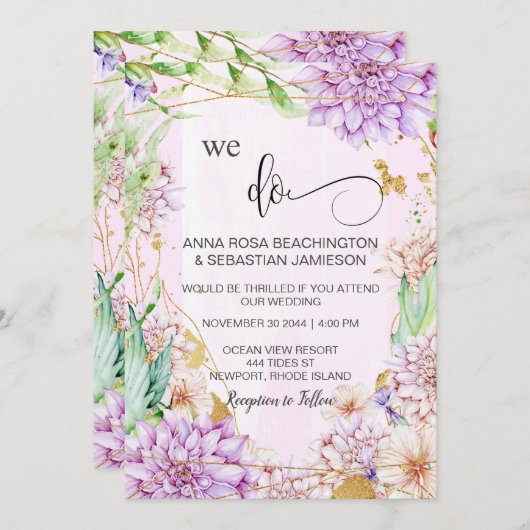 *~*幾何学的フローラRSVP AR15 QRs 結婚を 招待状 (正面/裏面)