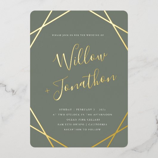 幾何学的フ縁どロイル招待状 箔招待状 (正面)