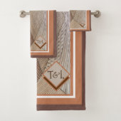 幾何学的ブラウンシェードパーソナライズされた バスタオルセット (インサイチュ)