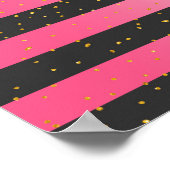 幾何学的ブラックピンクグラデーション金ゴールドグリッター紙吹雪 ポスター (角)