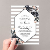 幾何学的ブラックフローラアクリル結婚式招待状 アクリル招待状 (インサイチュ (ポータブル))