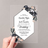 幾何学的ブラックフローラアクリル結婚式招待状 アクリル招待状 (インサイチュ (ポータブル))