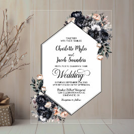 幾何学的ブラックフローラアクリル結婚式招待状 アクリル招待状