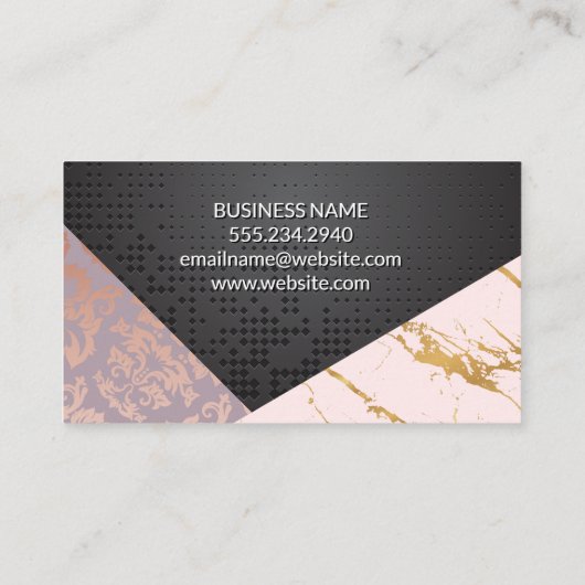 幾何学的ブラックメタリック |大理石金ゴールド 名刺 (裏面)