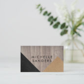 幾何学的ブラックレザーフェイクウッドパネル 名刺 (スタンド正面)