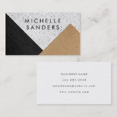 幾何学的ブラックレザーフェイククラフト紙斑点 名刺 (正面/裏面)