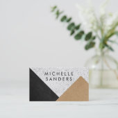 幾何学的ブラックレザーフェイククラフト紙斑点 名刺 (スタンド正面)