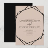 幾何学的ブラック赤面結婚式招待状 招待状 (正面/裏面)