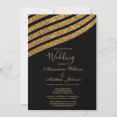 幾何学的ブラック金ゴールドグリッター結婚抽象芸術 招待状 (正面)