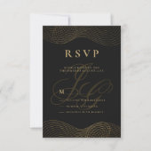 幾何学的ブラック金ゴールドモノグラムイニシャルRSVP 招待状 (正面)