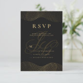 幾何学的ブラック金ゴールドモノグラムイニシャルRSVP 招待状 (スタンド正面)