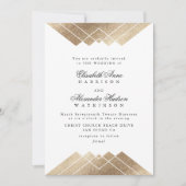 幾何学的ブラック金ゴールド書道結婚写真 招待状 (正面)