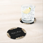 幾何学的ブラック金ゴールド結婚ギャツビーのテーブルコースター ラウンドペーパーコースター (インサイチュ)