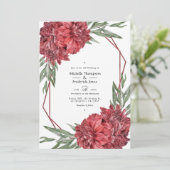 幾何学的ブルゴーニュと白のフローラ結婚ズ 招待状 (スタンド正面)