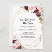 幾何学的ブルゴーニュフローラバチェロレッテ週末 招待状 (正面)