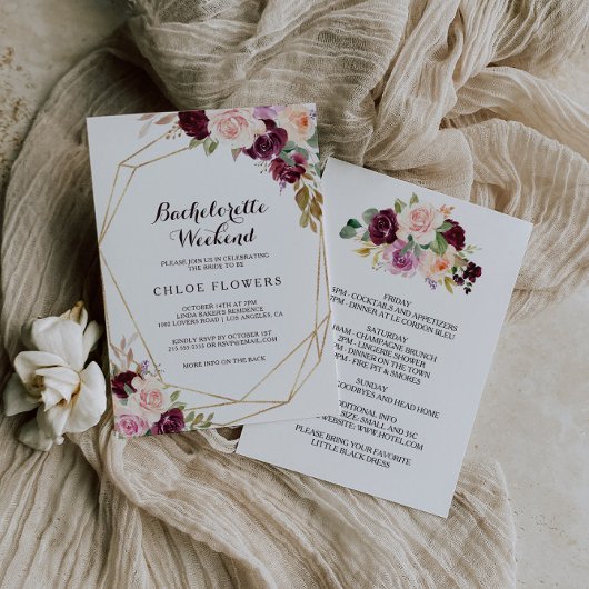 幾何学的ブルゴーニュフローラバチェロレッテ週末 招待状