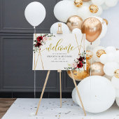 幾何学的ブルゴーニュフローラ結婚歓迎のサイン ポスター