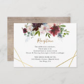 幾何学的ブルゴーニュ海軍フローラ結婚式レセプション エンクロージャーカード (正面/裏面)