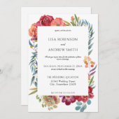 幾何学的ブルゴーニュ熱帯結婚フローラ – 白 招待状 (正面/裏面)