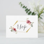 幾何学的ブルゴーニュ花ユーカリ結婚式RSVP 出欠カード (スタンド正面)