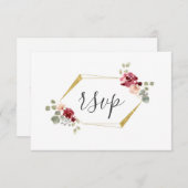 幾何学的ブルゴーニュ花ユーカリ結婚式RSVP 出欠カード (正面/裏面)