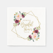 幾何学的ブルゴーニュ赤面フローラブライダルシャワー スタンダードカクテルナプキン (正面)