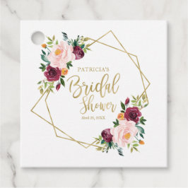 幾何学的ブルゴーニュ赤面フローラブライダルシャワー フェイバータグ