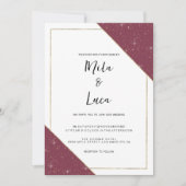 幾何学的ブルゴーニュ金ゴールドスパークルグリッター結婚ズ 招待状 (正面)