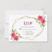 幾何学的ブルゴーニュ金ゴールド水彩フローラ 出欠カード (正面)